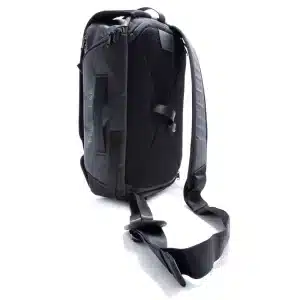 Bevis Gear Top Shelf camera bag in all-black, shown upright with visible shoulder strap and padded back panel