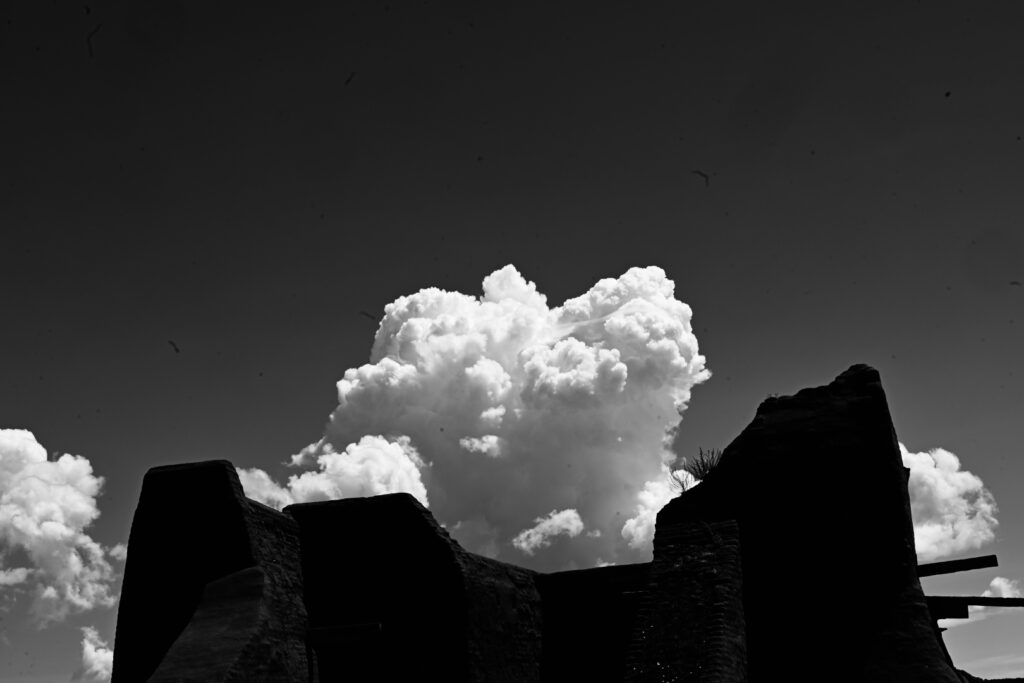 A Black and white landscape image.